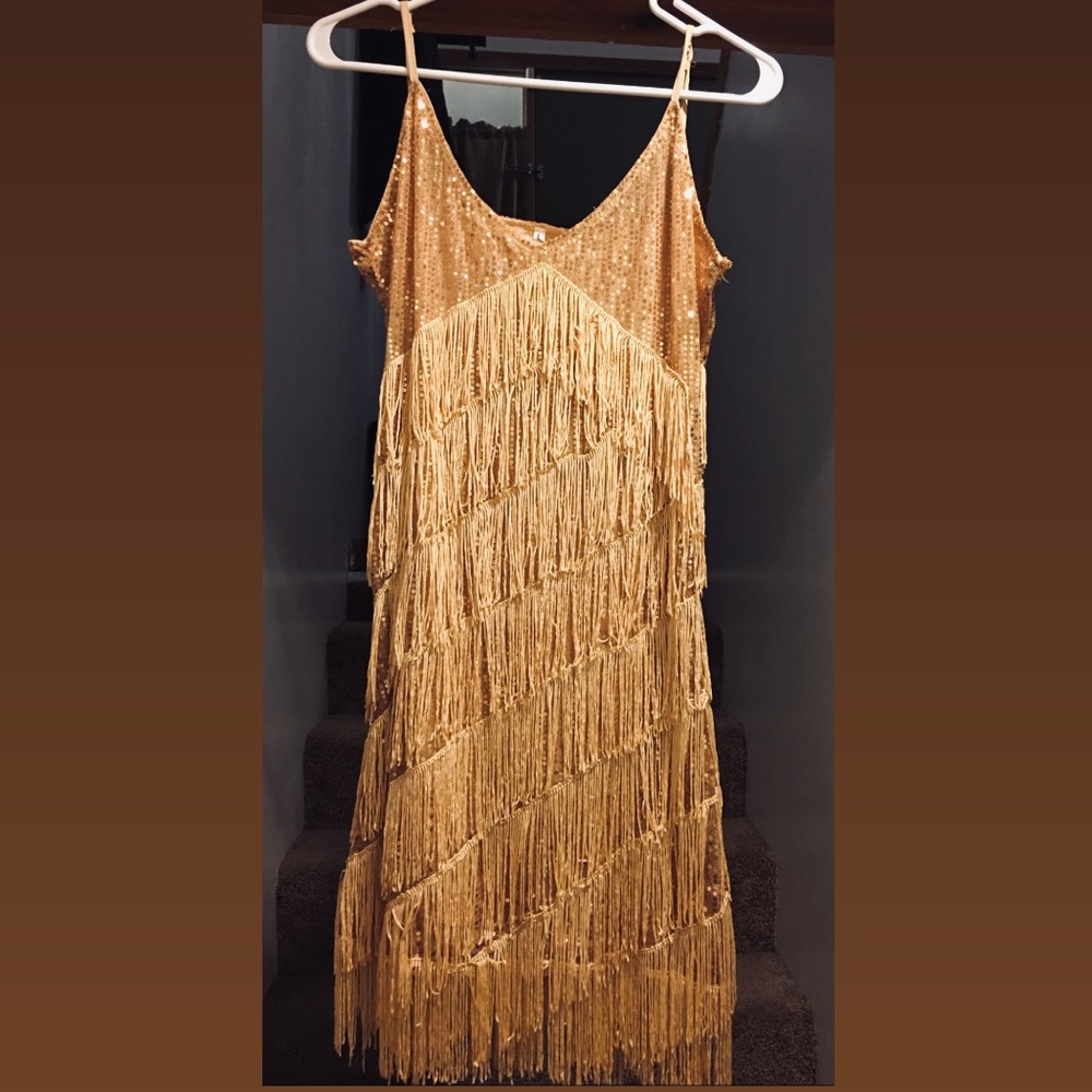 Gold Sequin Fringe Dress